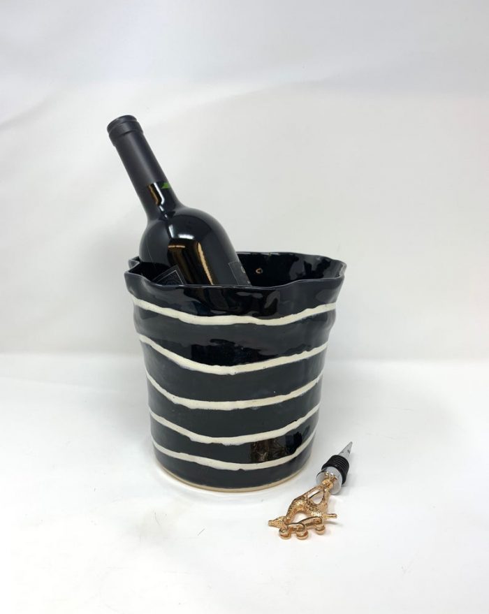 Spiral pottery bucket in black and white wine bottle holder